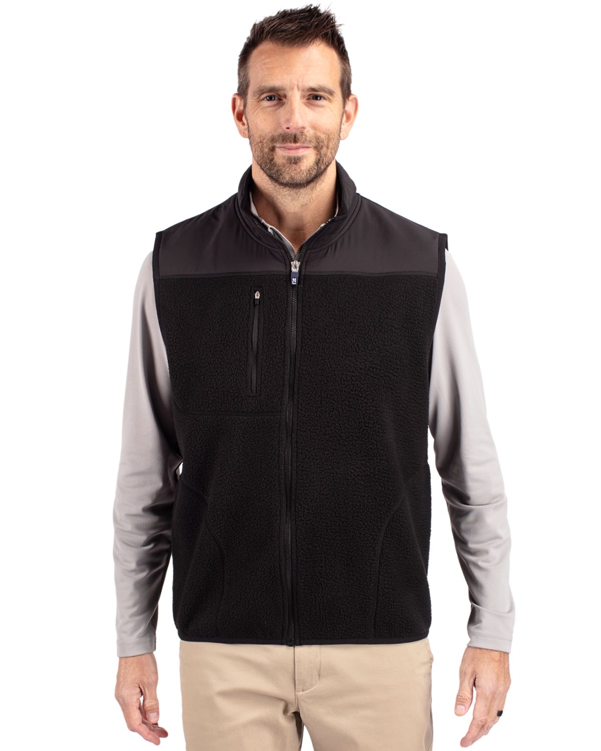 Black Cutter & Buck Cascade Eco Fleece Mens Vest - S
