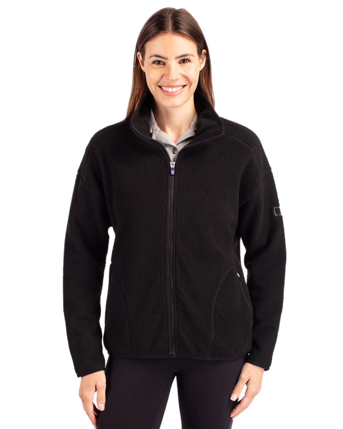 Black Cutter & Buck Cascade Eco Fleece Womens Full Zip Jacket - XS