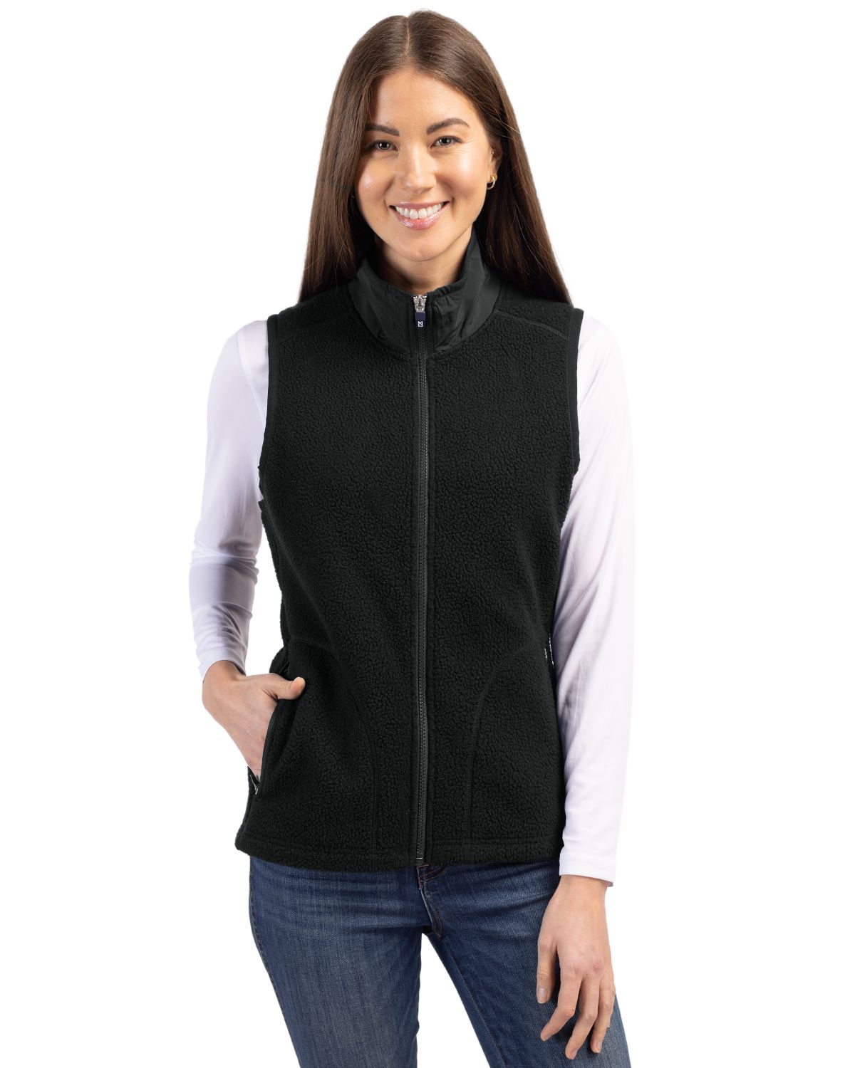 Black Cutter & Buck Cascade Eco Fleece Womens Vest - XS