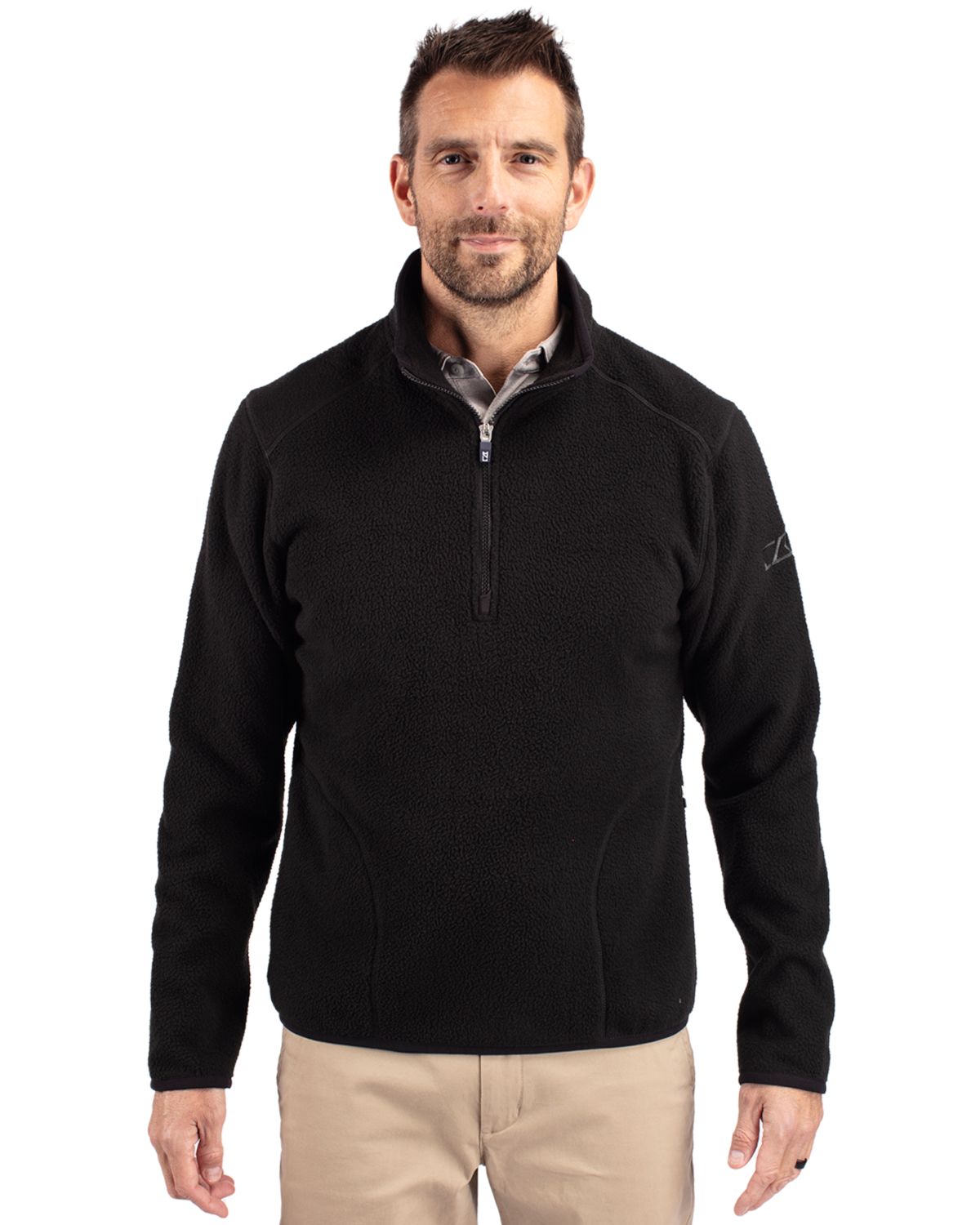 Black Cutter & Buck Cascade Eco Sherpa Fleece Mens Big & Tall Quarter Zip Jacket Big & Tall - LT