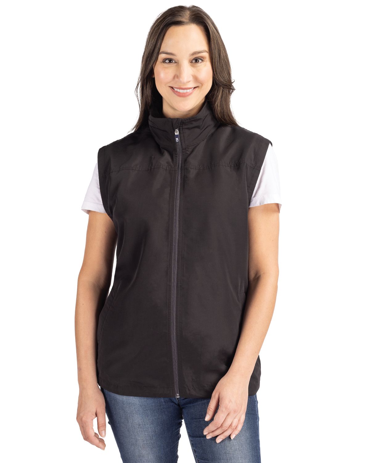 Black Cutter & Buck Charter Eco Recycled Full-Zip Womens Vest - XS