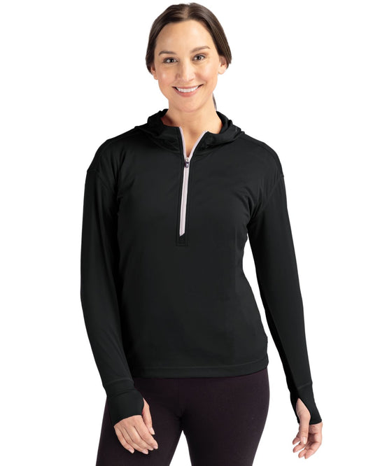Black Cutter & Buck Daybreak Eco Recycled Womens Half Zip Hoodie - XS