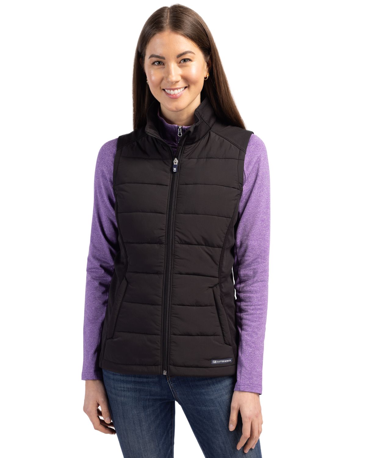 Black Cutter & Buck Evoke Hybrid Softshell Recycled Womens Full Zip Vest - XS