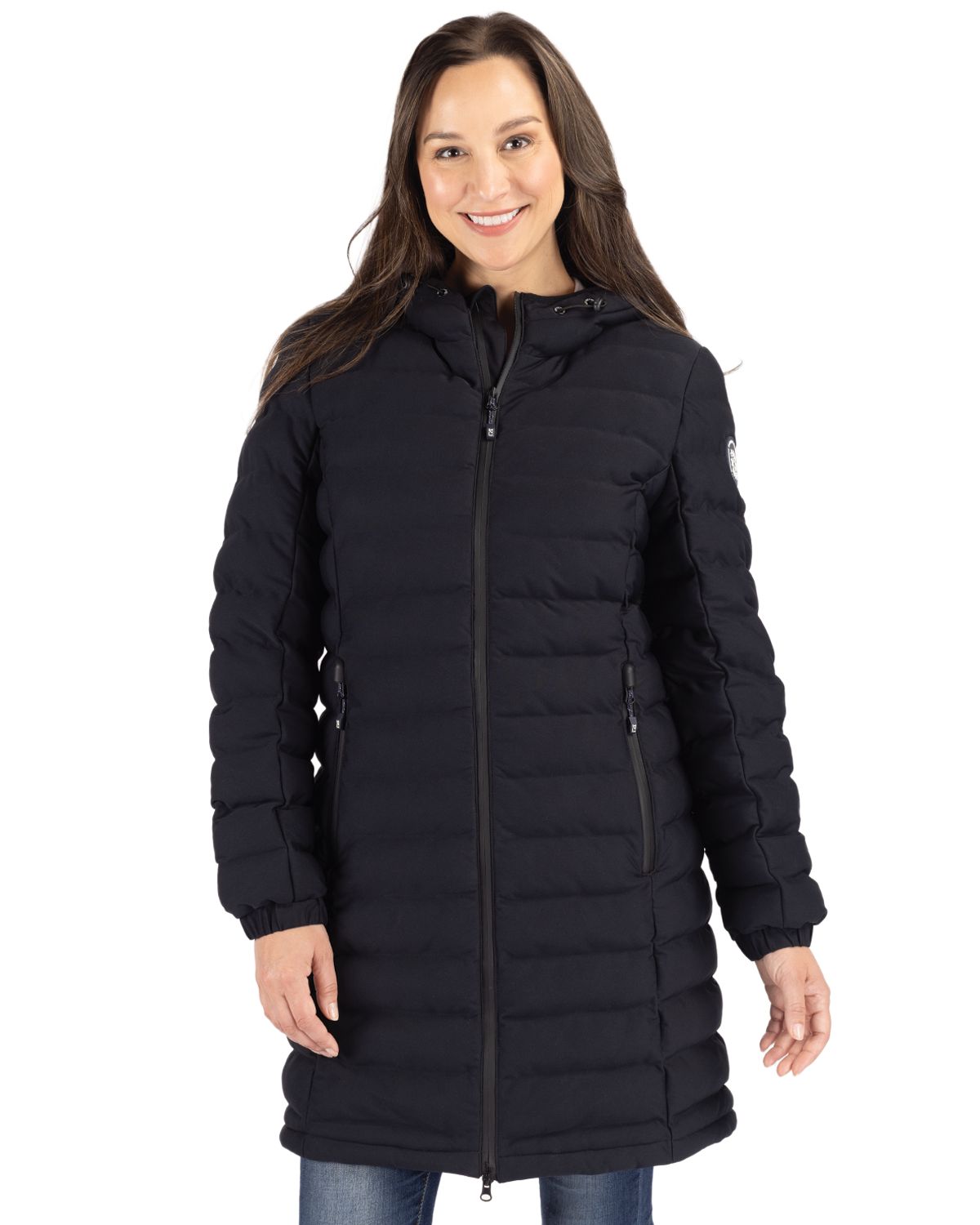 Black Cutter & Buck Mission Ridge Repreve Eco Insulated Womens Long Puffer Jacket - XS