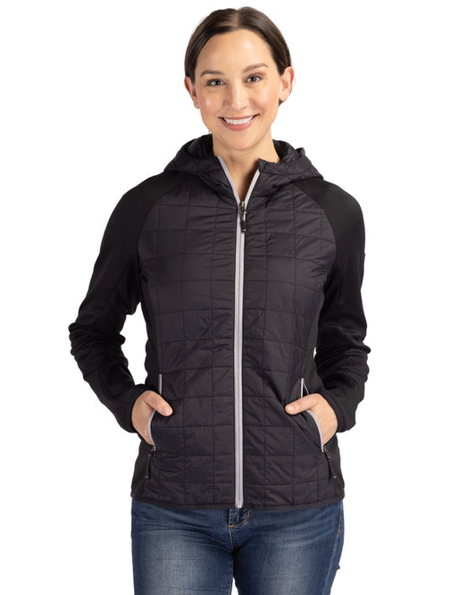 Black Cutter & Buck Rainier Primaloft Womens Eco Full Zip Hybrid Jacket - XS