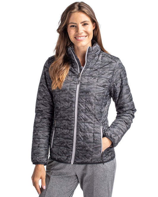 Black Cutter & Buck Rainier PrimaLoft® Womens Eco Insulated Full Zip Printed Puffer Jacket - XS