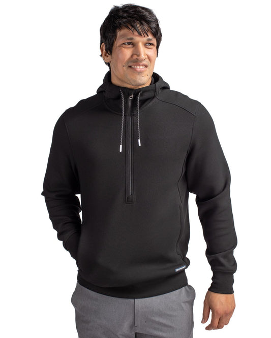 Black Cutter & Buck Roam Epic Versatility Half Zip Recycled Mens Hooded Pullover - S