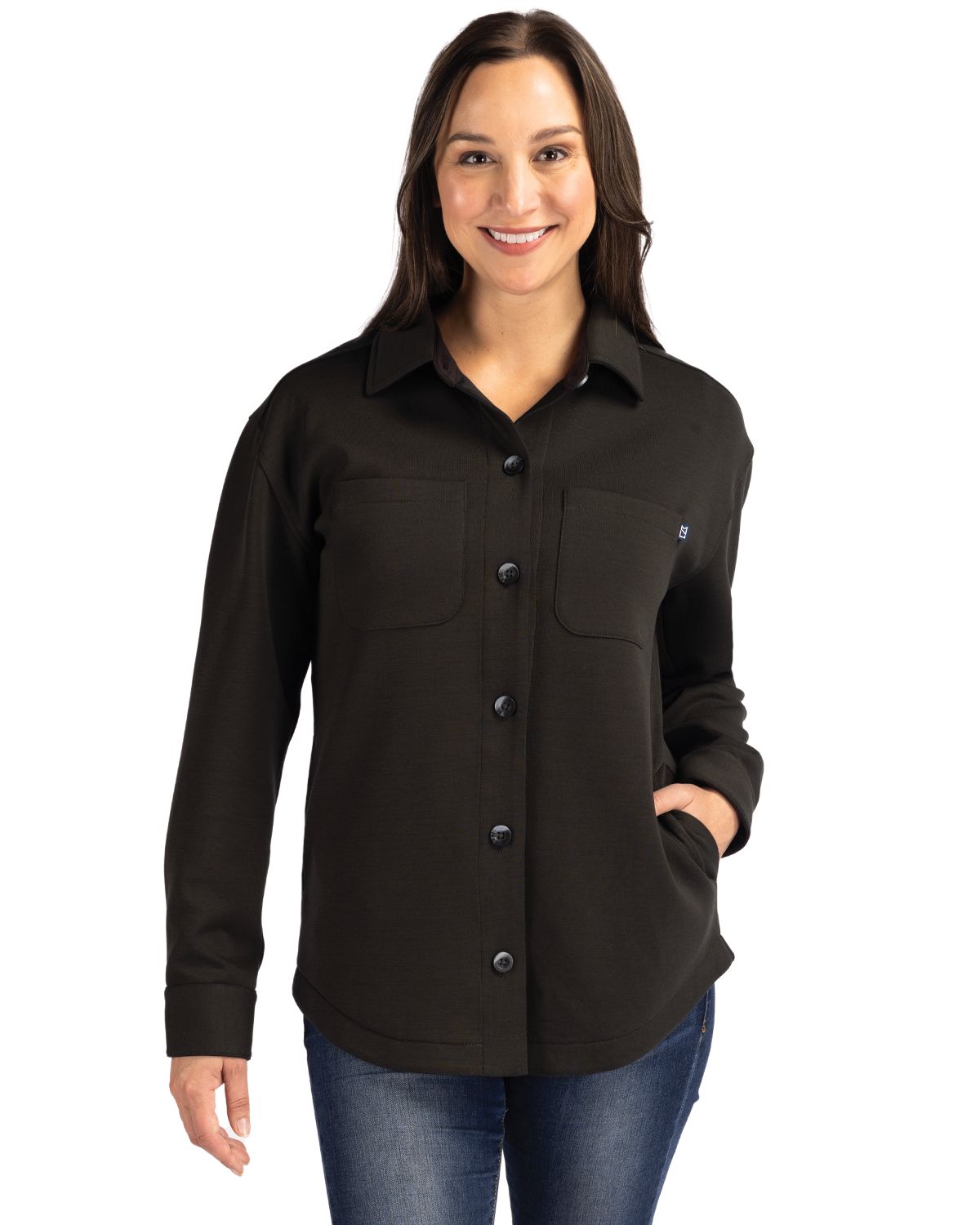Black Cutter & Buck Roam Epic Versatility Recycled Womens Shirt Jacket - XS