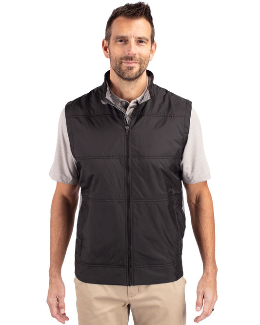 Black Cutter & Buck Stealth Hybrid Quilted Mens Big and Tall Windbreaker Vest Big & Tall - 3XT