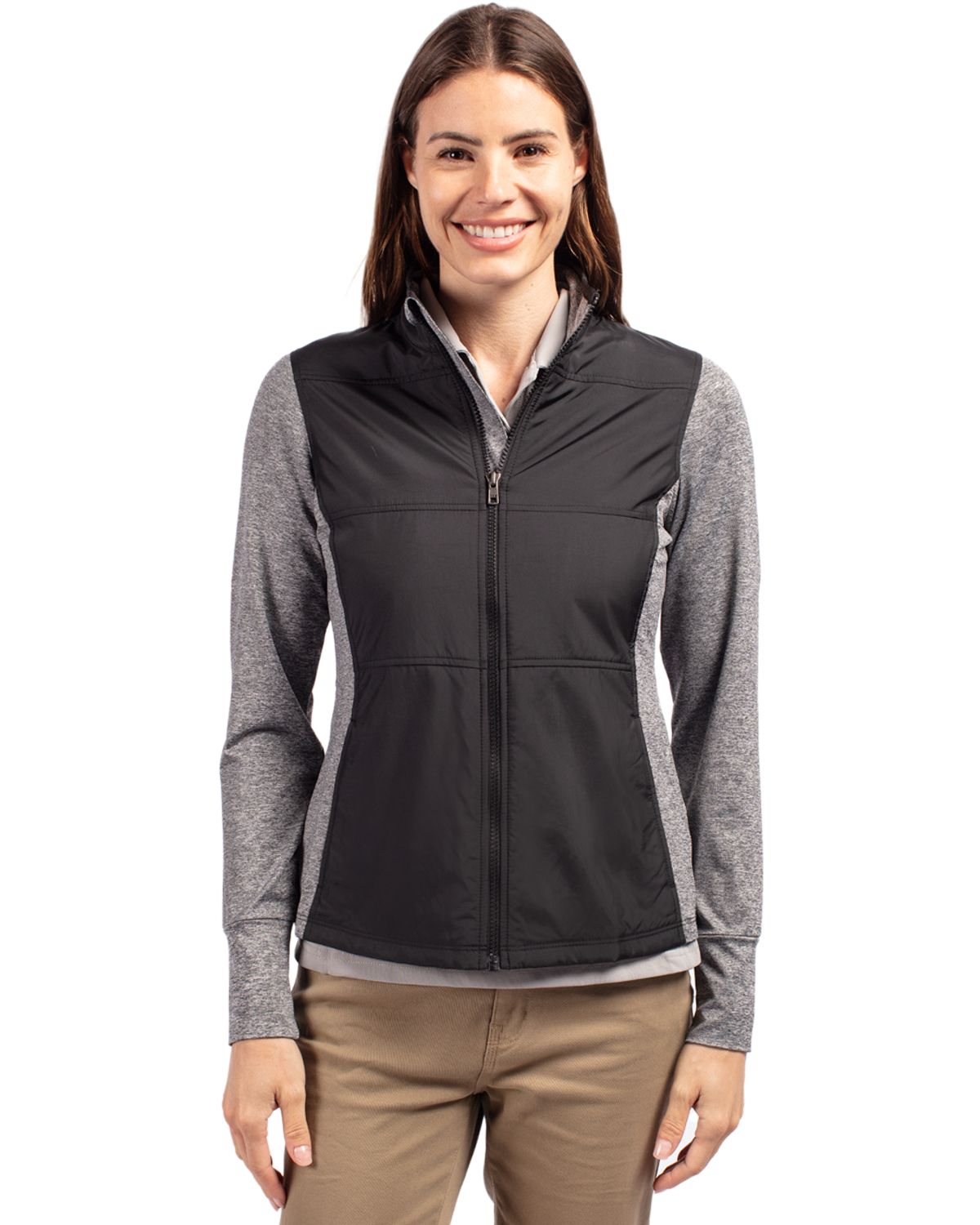 Black Cutter & Buck Stealth Hybrid Quilted Womens Full Zip Windbreaker Jacket - XS