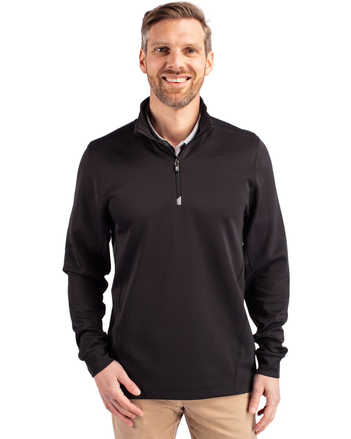 Black Cutter & Buck Traverse Stretch Eco Quarter Zip Mens Pullover - S