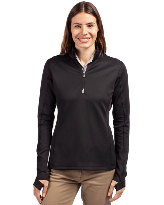 Black Cutter & Buck Traverse Stretch Eco Quarter Zip Womens Pullover - XS
