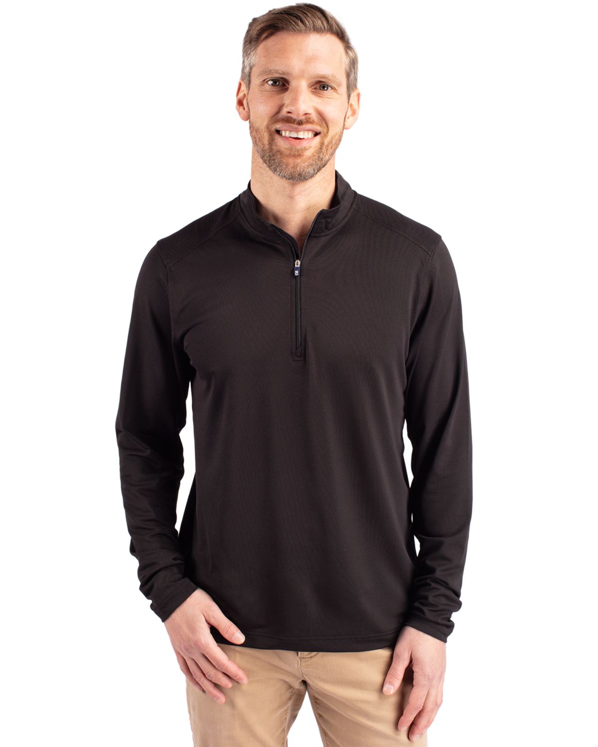 Black Cutter & Buck Virtue Eco Pique Recycled Quarter Zip Mens Pullover - XS