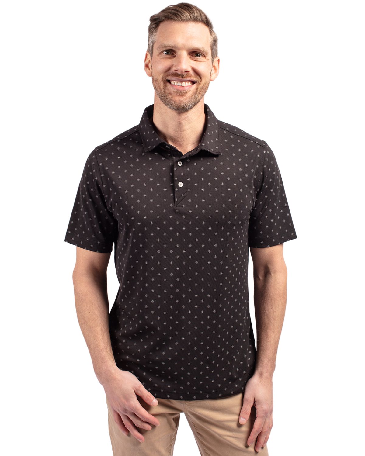 Black Cutter & Buck Virtue Eco Pique Tile Print Recycled Mens Polo - S