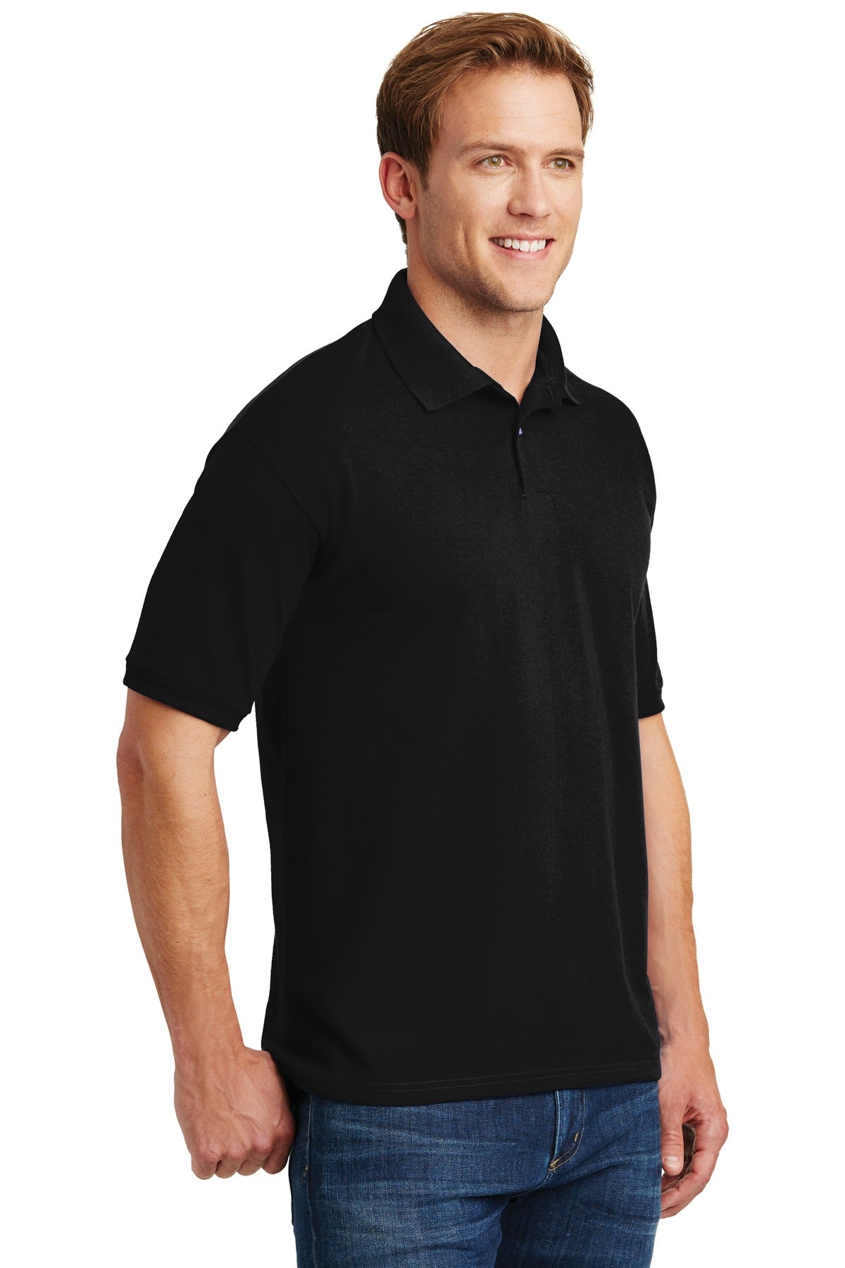 Black Hanes EcoSmart - 5.2-Ounce Jersey Knit Sport Shirt 054X