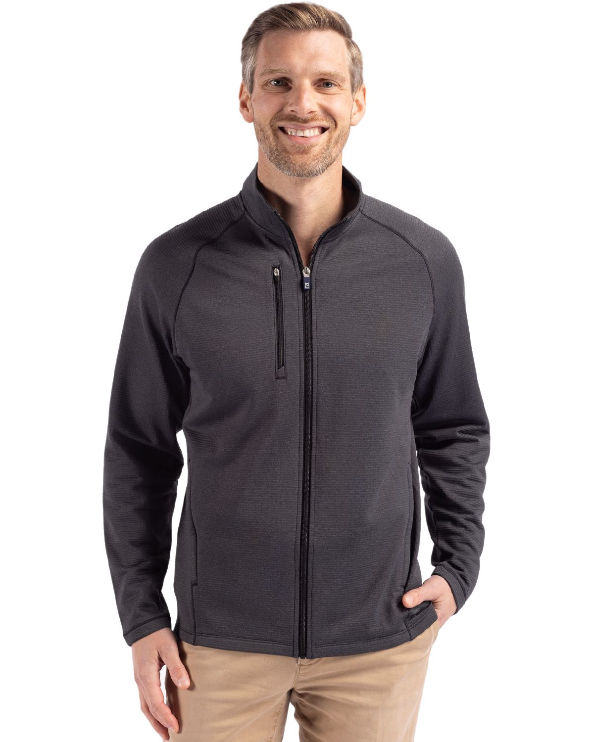 Black Heather Cutter & Buck Peshastin Fleece Recycled Mens Full Zip Jacket - S