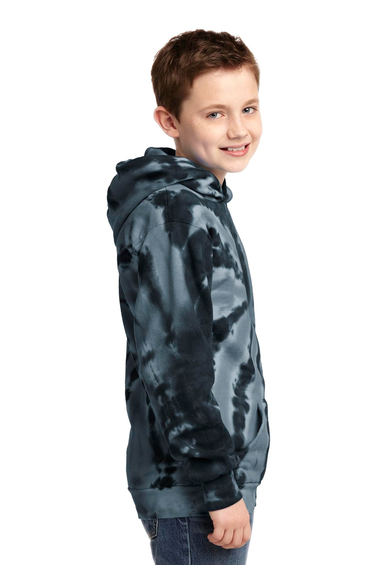 Black Port & Company Youth Tie-Dye Pullover Hooded Sweatshirt. PC146Y
