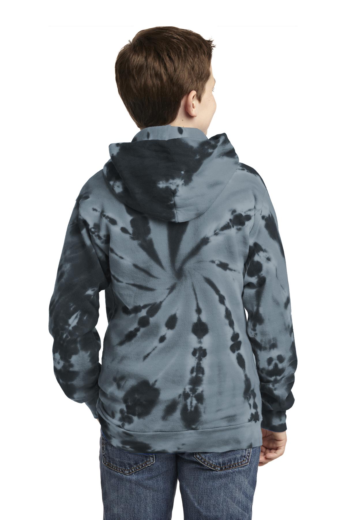 Black Port & Company Youth Tie-Dye Pullover Hooded Sweatshirt. PC146Y