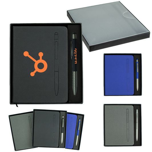 Black,Blue,Grey 7.5" X 6-5/8" Notebook with Soft Touch Aluminum Pen