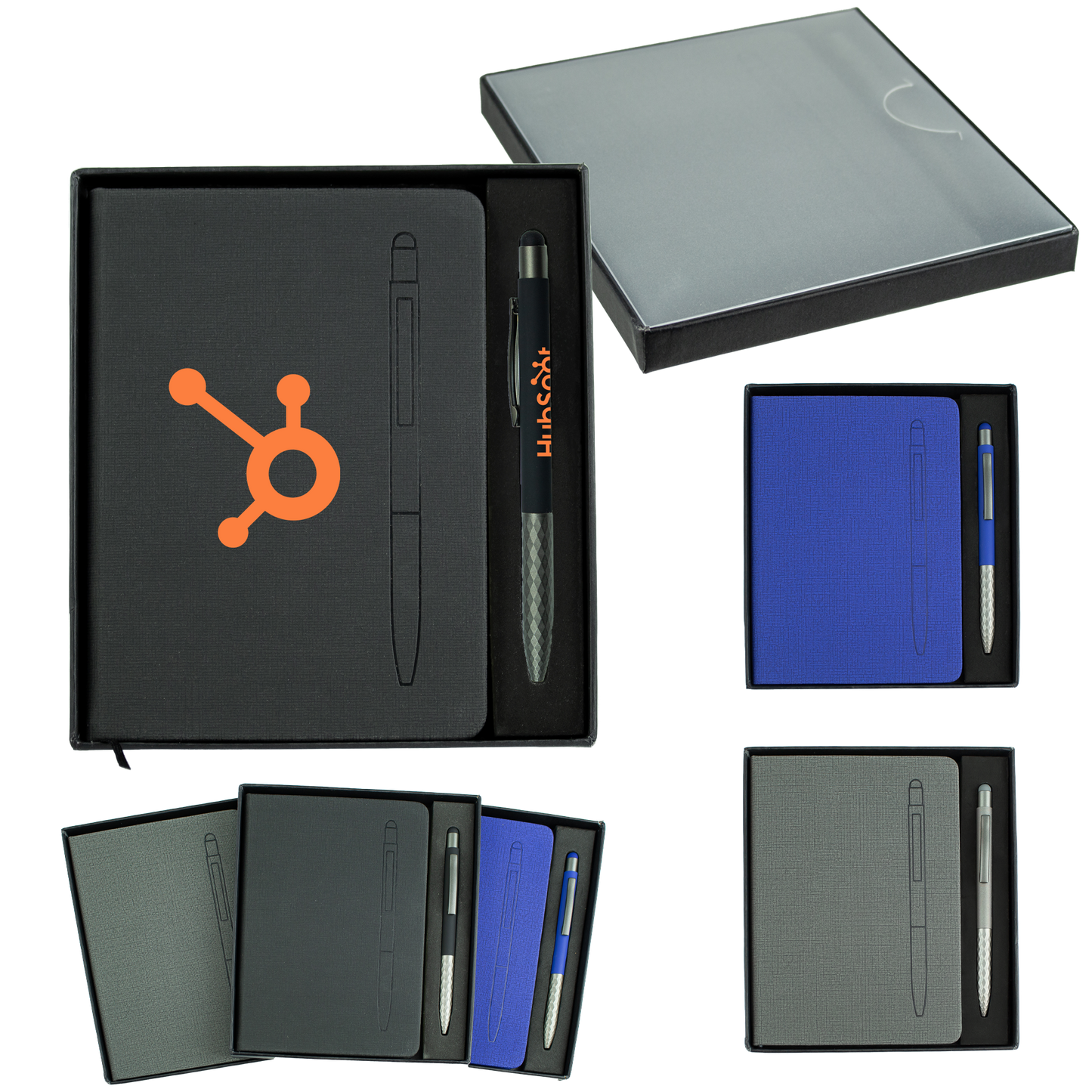 Black,Blue,Grey 7.5" X 6-5/8" Notebook with Soft Touch Aluminum Pen