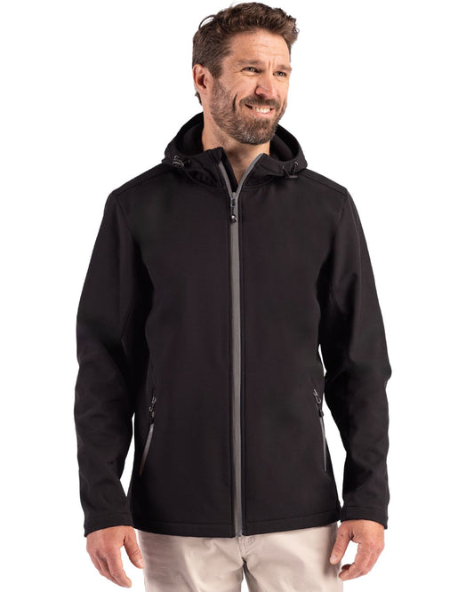 Black/Pure Slate Clique Tempo Recycled Stretch Softshell Mens Hooded Jacket - S