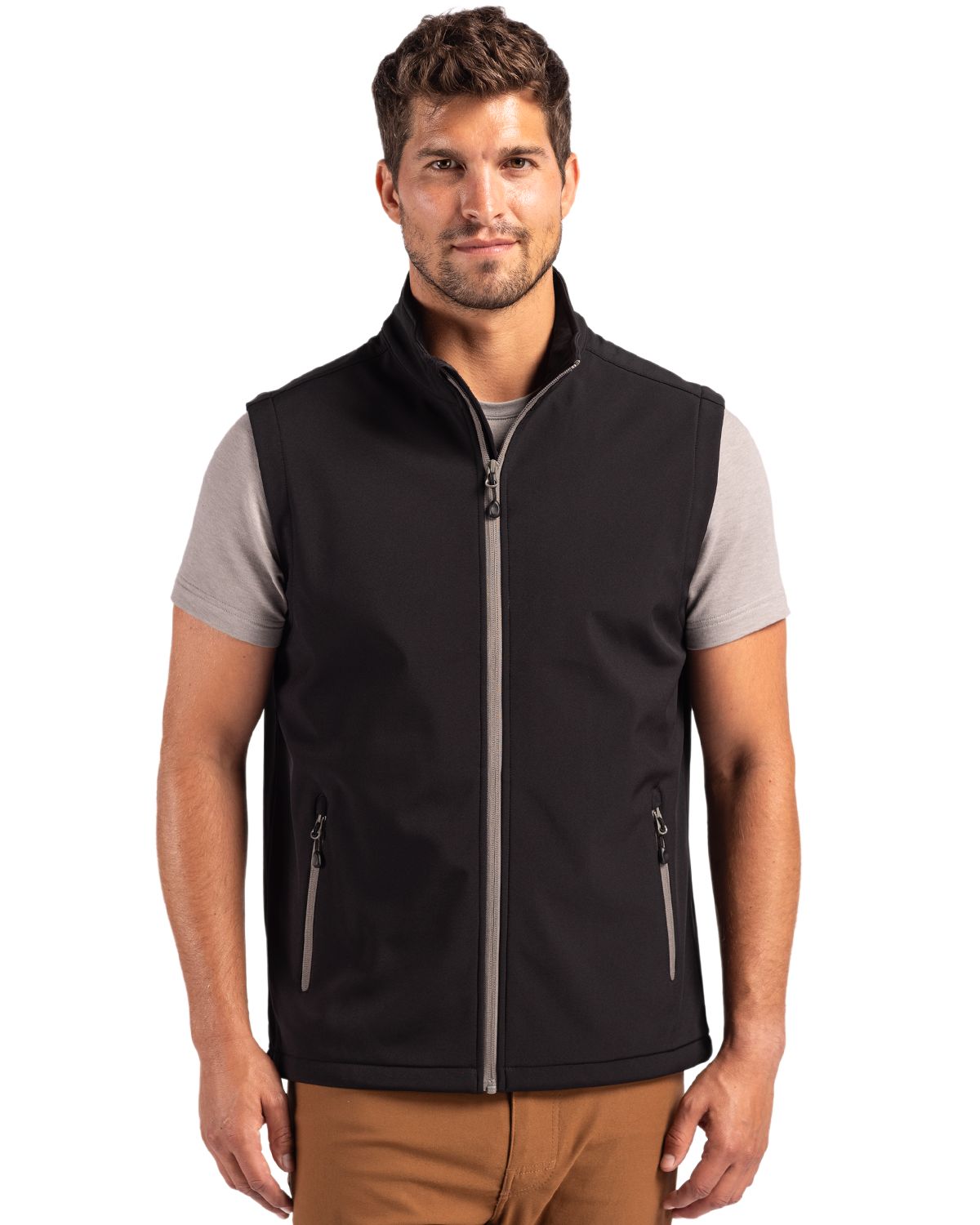 Black/Pure Slate Clique Tempo Stretch Full Zip Mens Softshell Vest - S
