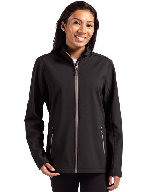 Black/Pure Slate Clique Tempo Stretch Full Zip Womens Softshell Jacket - XS