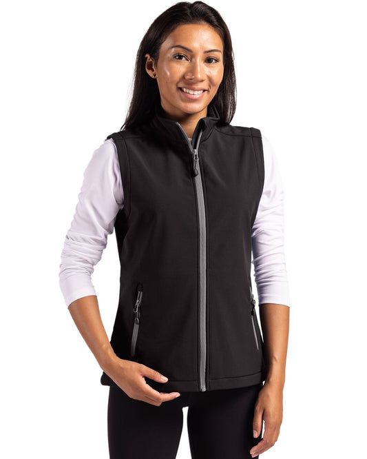 Black/Pure Slate Clique Tempo Stretch Full Zip Womens Softshell Vest - XS