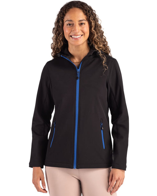 Black/Royal Blue Clique Tempo Recycled Stretch Softshell Womens Hooded Jacket - XS