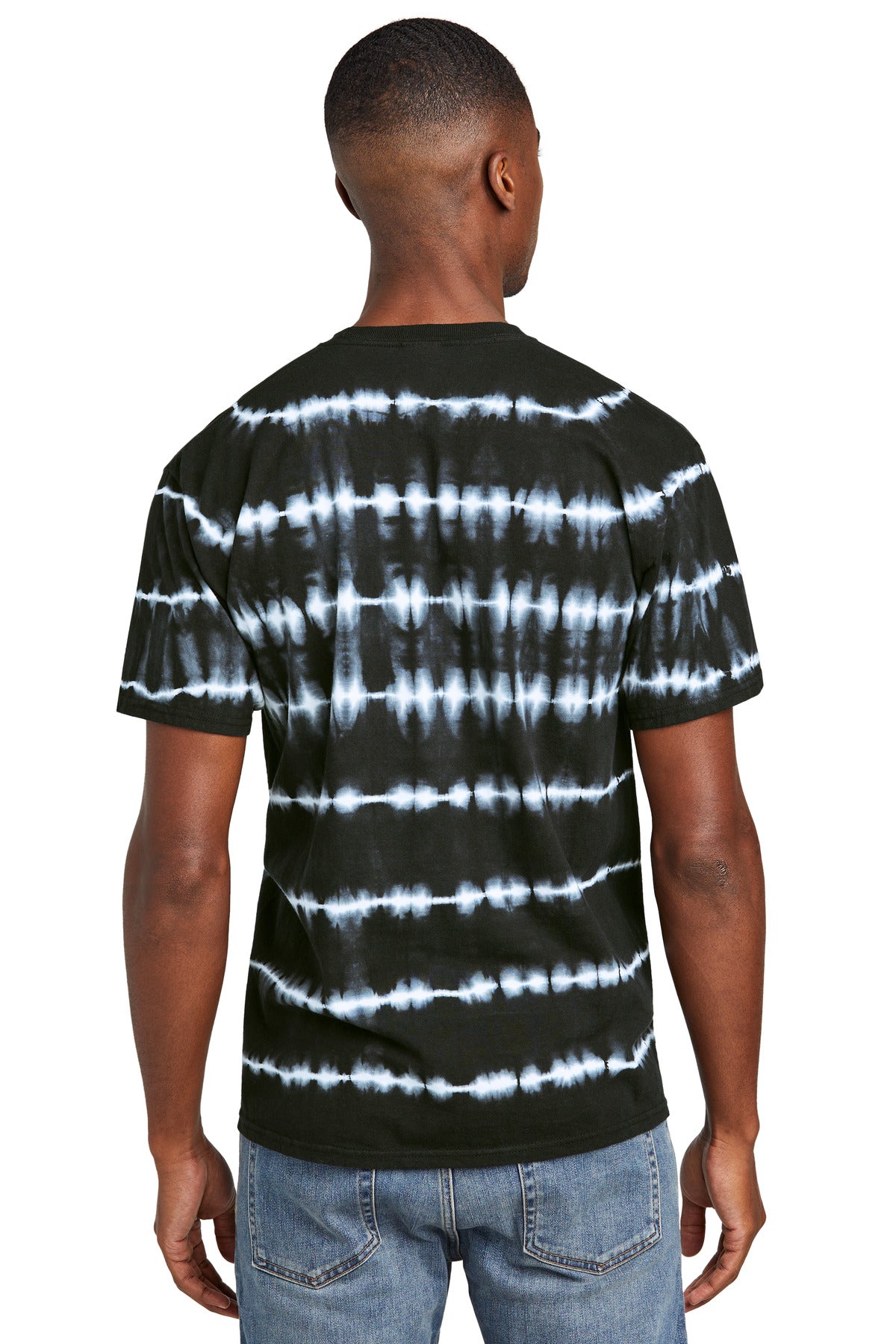 Blk/White Port & Company Allover Stripe Tie-Dye Tee PC142