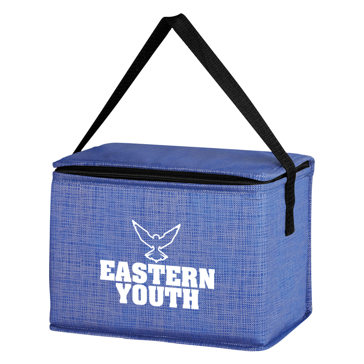 BLUE Crosshatch Non-Woven Lunch Bag grouped