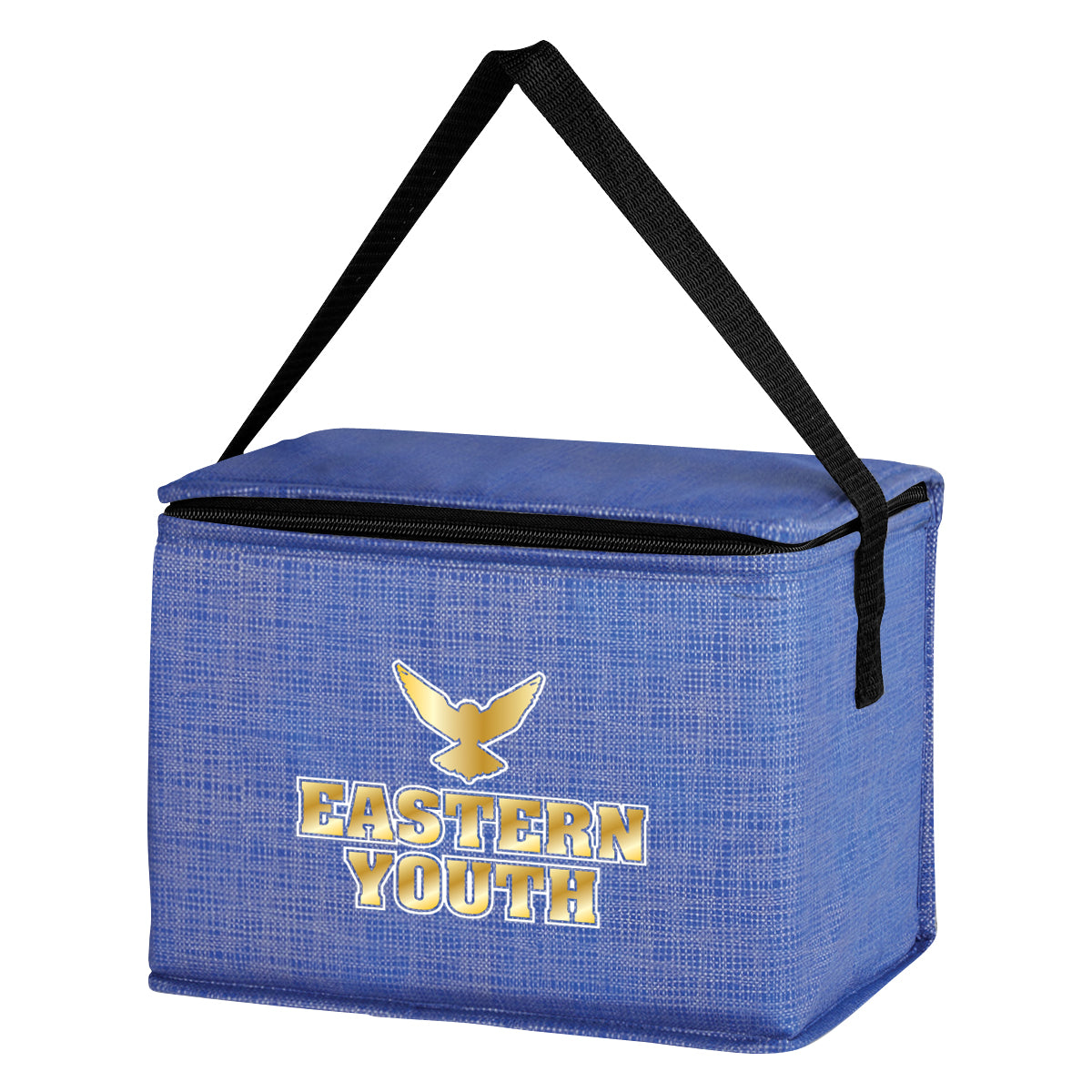 BLUE Crosshatch Non-Woven Lunch Bag grouped