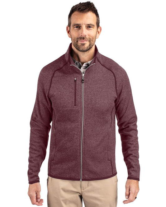 Bordeaux Heather Cutter & Buck Mainsail Sweater-Knit Mens Full Zip Jacket - S