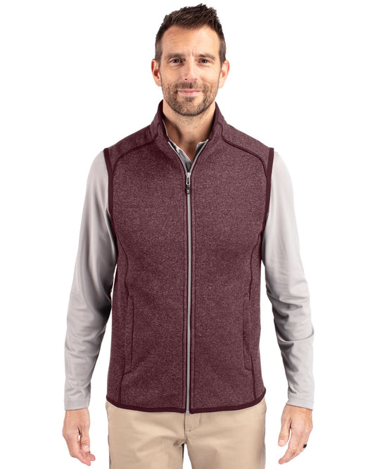 Bordeaux Heather Cutter & Buck Mainsail Sweater-Knit Mens Full Zip Vest - S