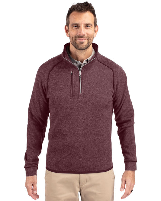 Bordeaux Heather Cutter & Buck Mainsail Sweater-Knit Mens Half Zip Pullover Jacket - S