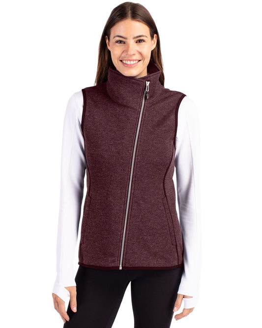 Bordeaux Heather Cutter & Buck Mainsail Sweater Knit Womens Asymmetrical Vest - XS