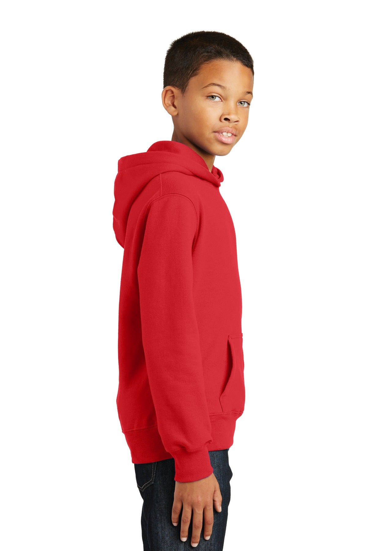 Bright Red Port & Company Youth Fan Favorite Fleece Pullover Hooded Sweatshirt. PC850YH