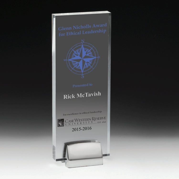 Rectangle Award w/ Chrome Base (3 1/2" x 9" x 3/4") - Laser Engraved