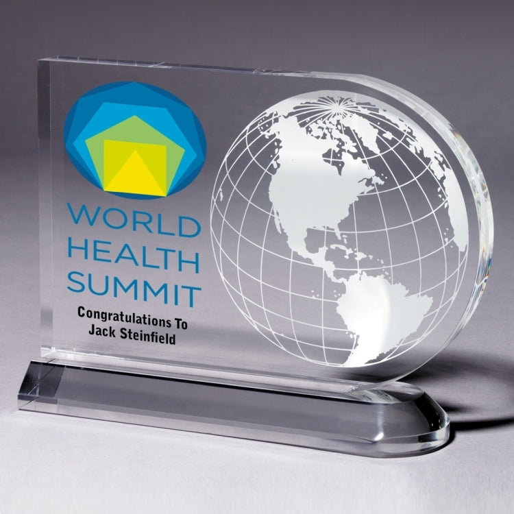 Medium Globe Award - Laser Engraved - (7½" x 5¾" x ¾")
