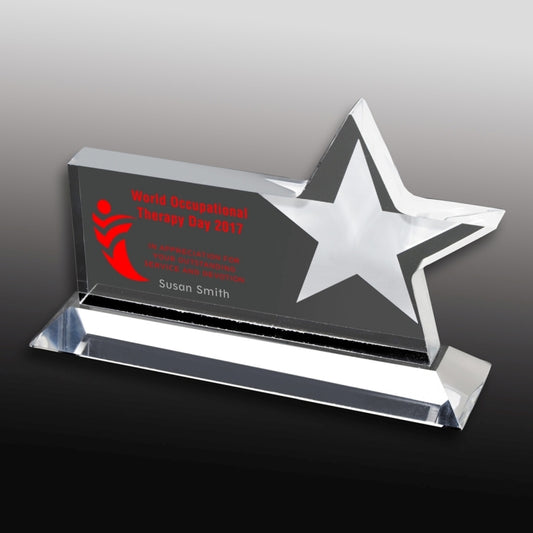 Clear Horizontal Acrylic Star Award - Laser Engraved