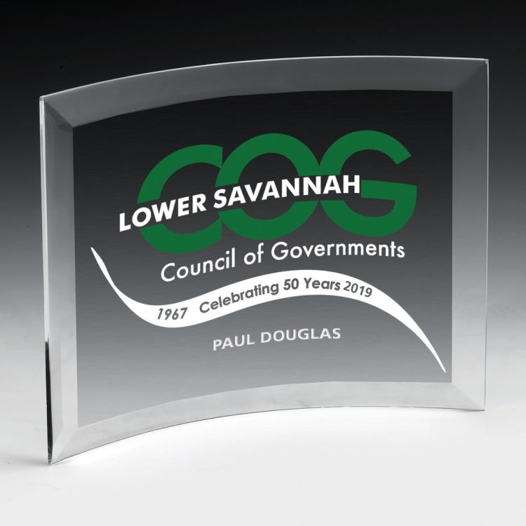 Laser Engraved Freestanding Curved Award (6"x 8"x 1/4")