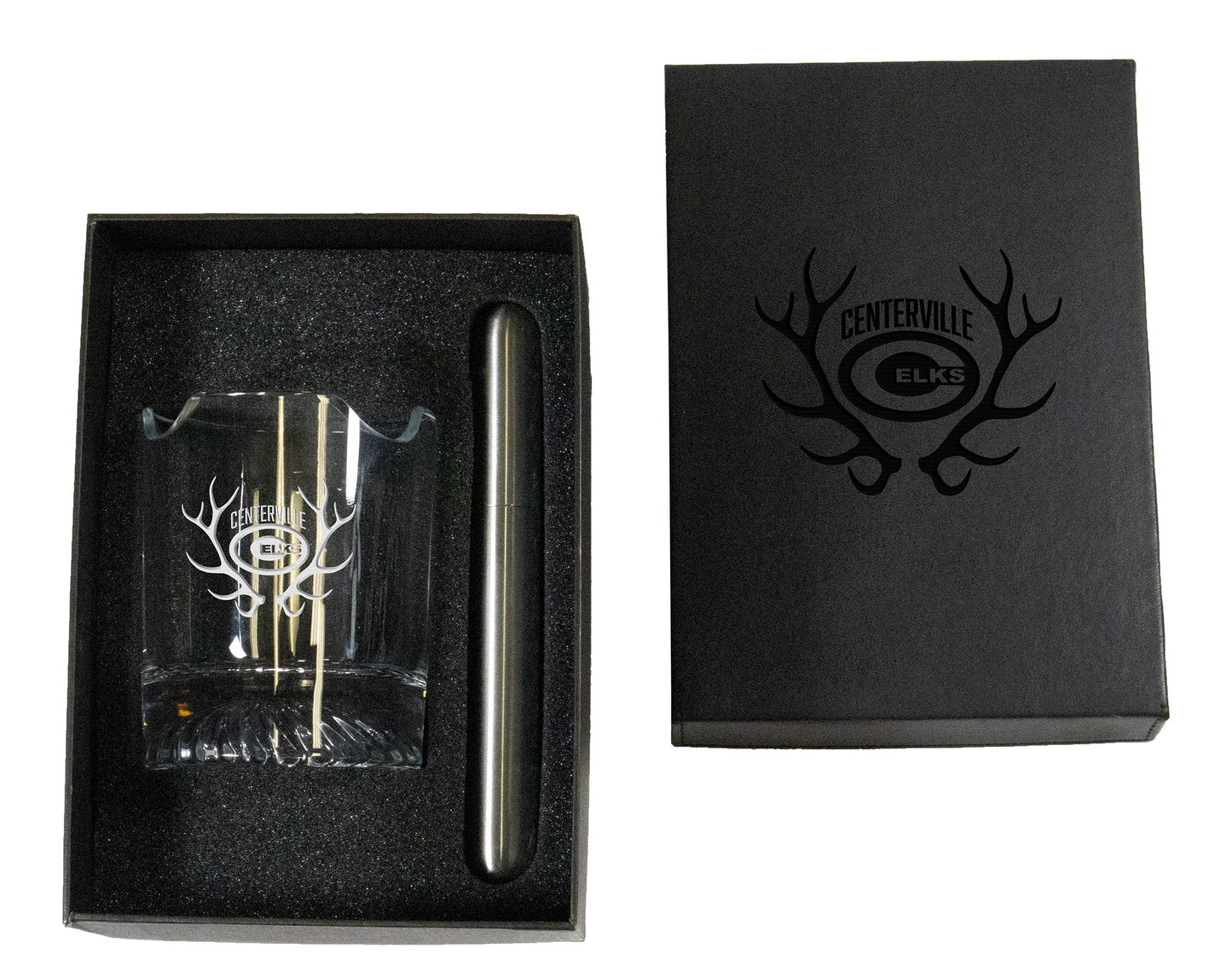 WHISKEY GLASS GIFT SET WITH CIGAR HOLDER