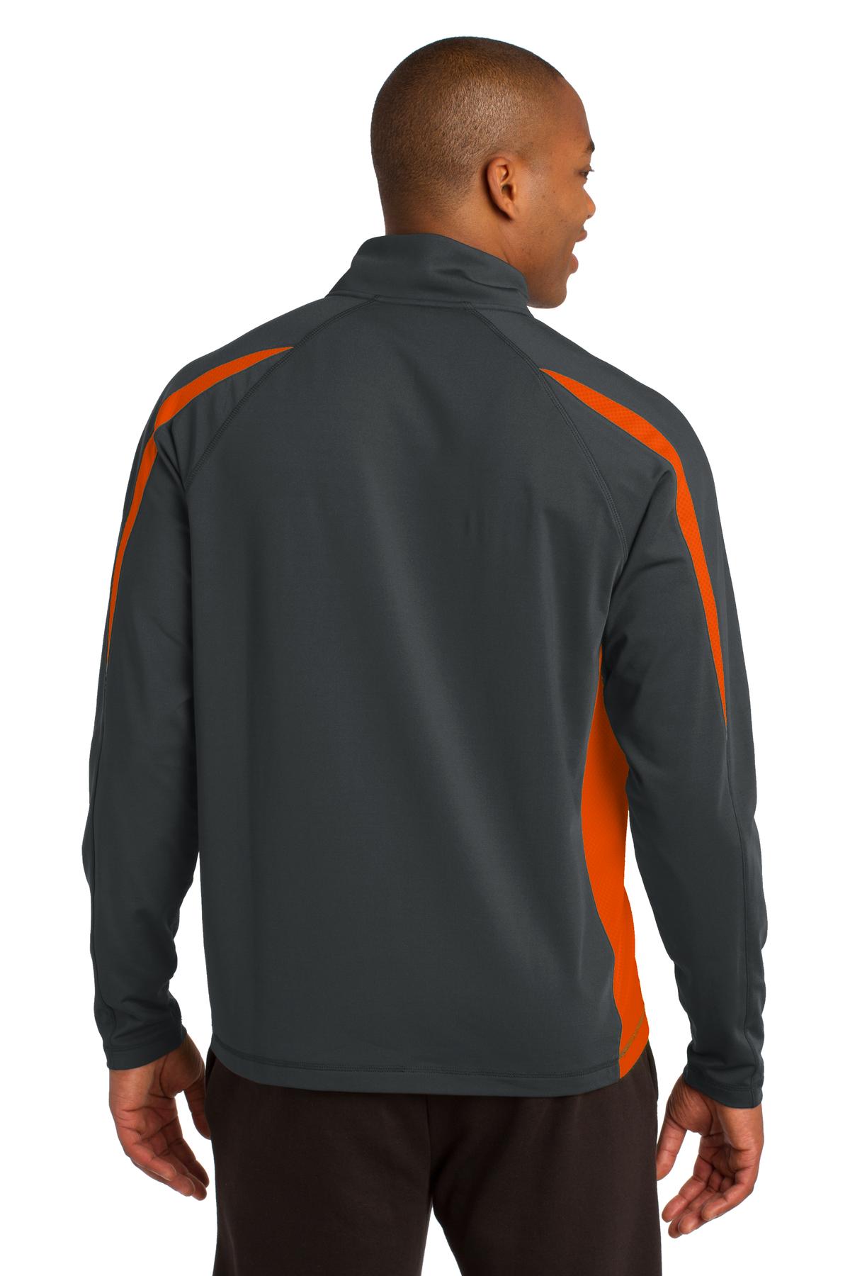 Char Gry/Dp Or Sport-Tek Sport-Wick Stretch 1/2-Zip Colorblock Pullover. ST851