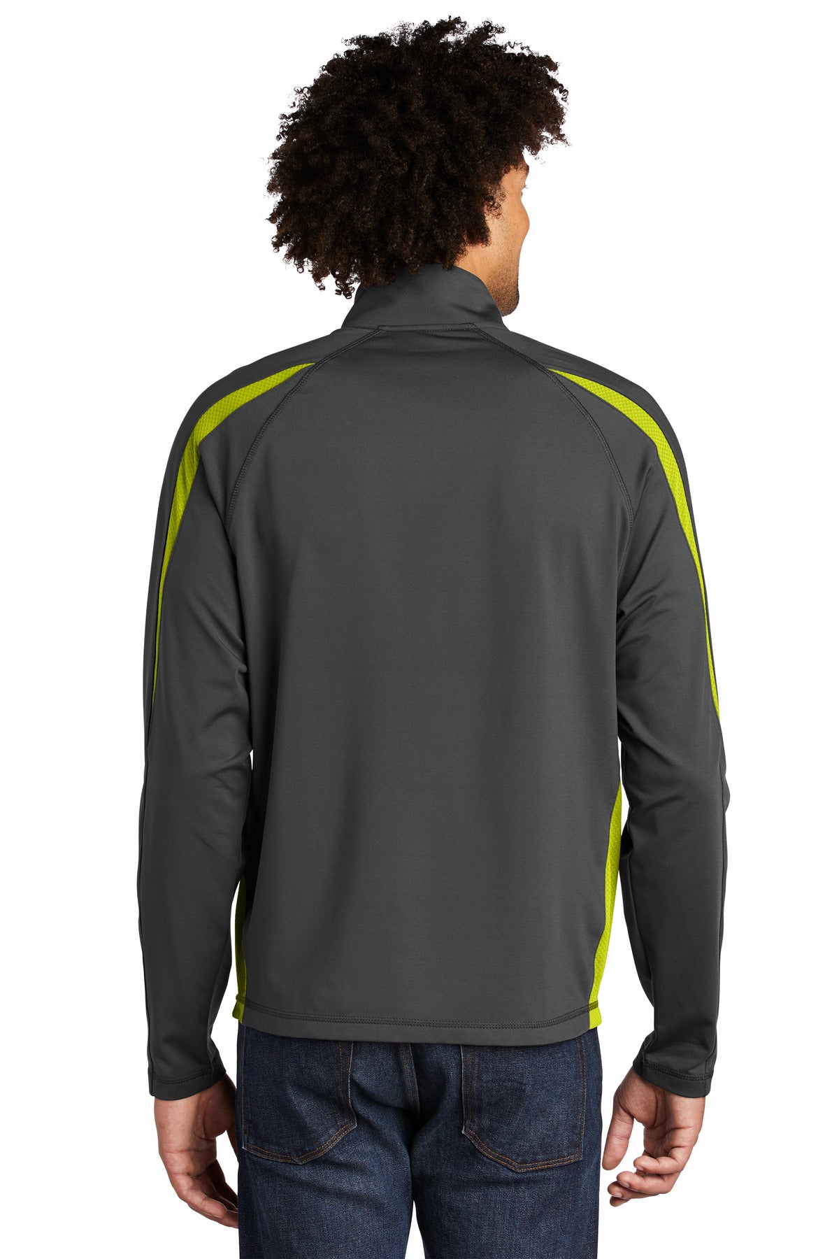 Char Gry/Green Sport-Tek Sport-Wick Stretch 1/2-Zip Colorblock Pullover. ST851
