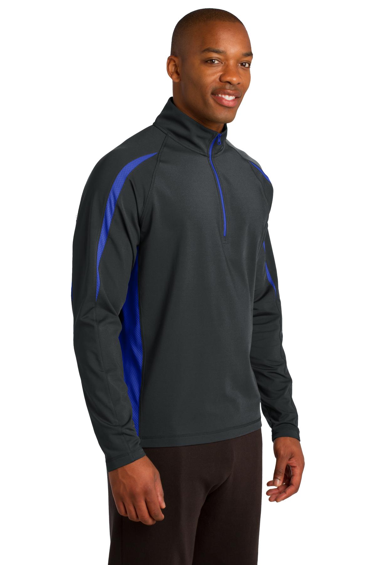 Char Gry/TrRyl Sport-Tek Sport-Wick Stretch 1/2-Zip Colorblock Pullover. ST851