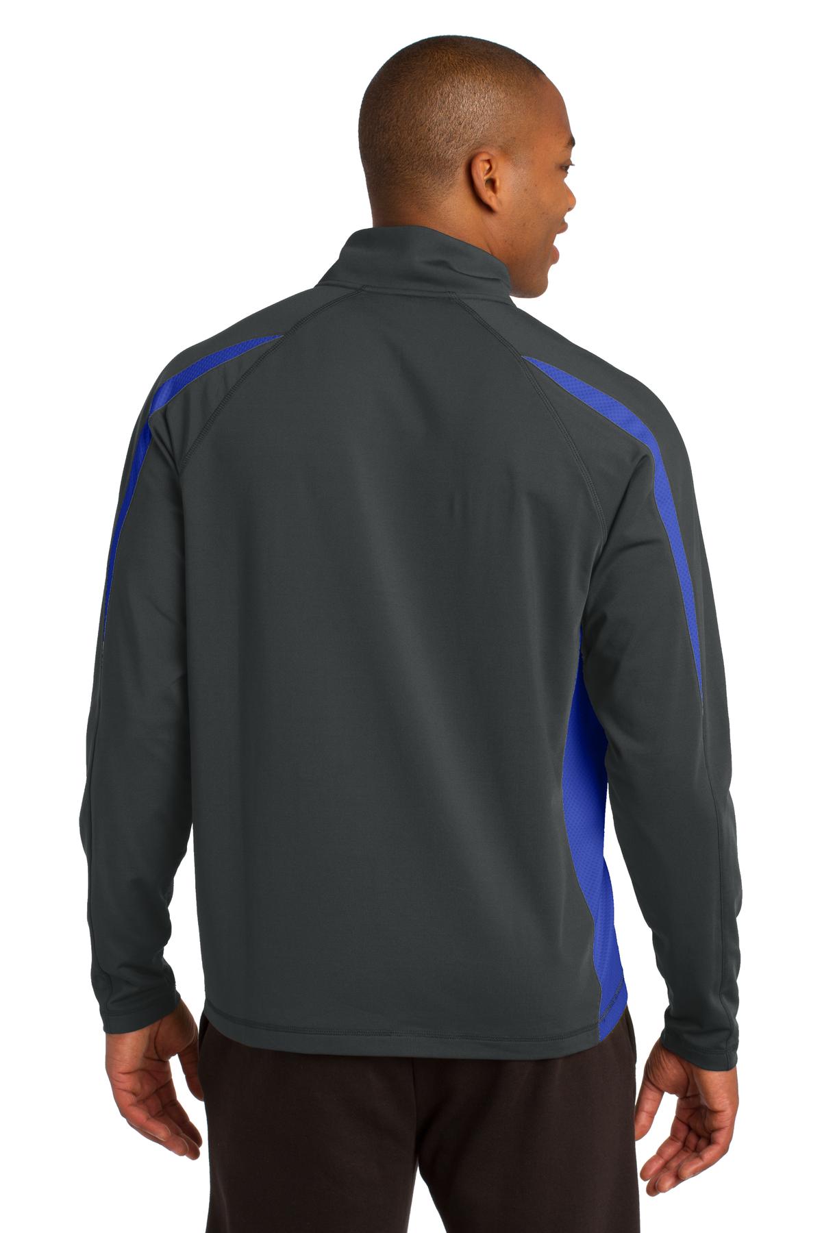 Char Gry/TrRyl Sport-Tek Sport-Wick Stretch 1/2-Zip Colorblock Pullover. ST851