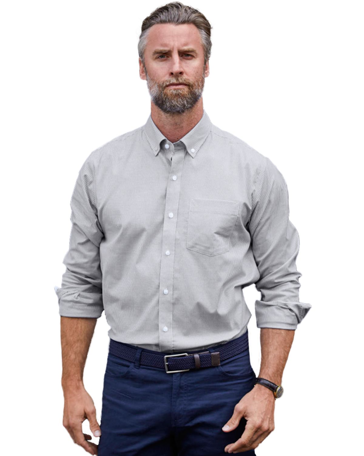 Charcoal Cutter & Buck Stretch Oxford Stripe Mens Long Sleeve Dress Shirt - S