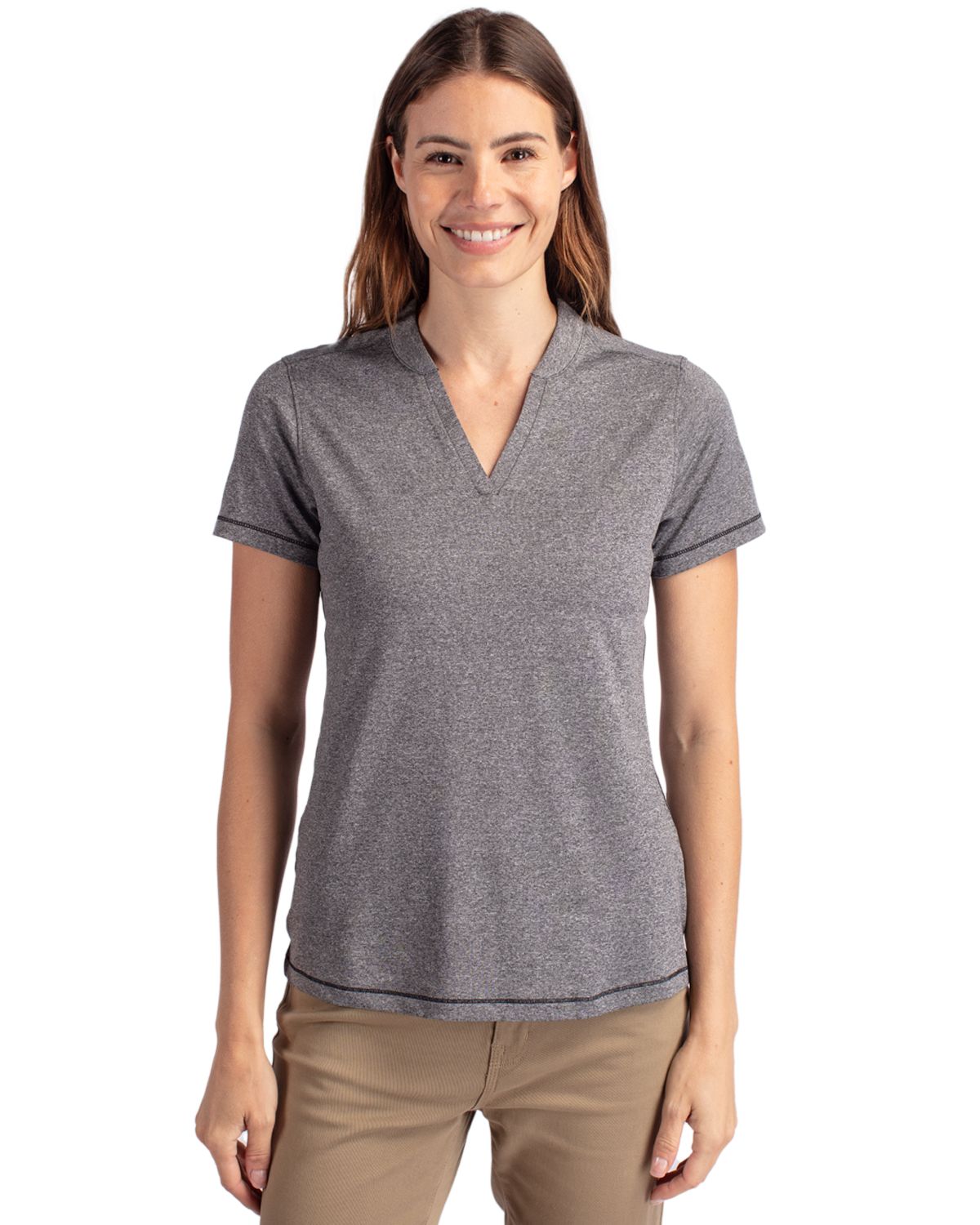 Charcoal Heather Cutter & Buck Forge Eco Heathered Stretch Womens Blade Top - XS