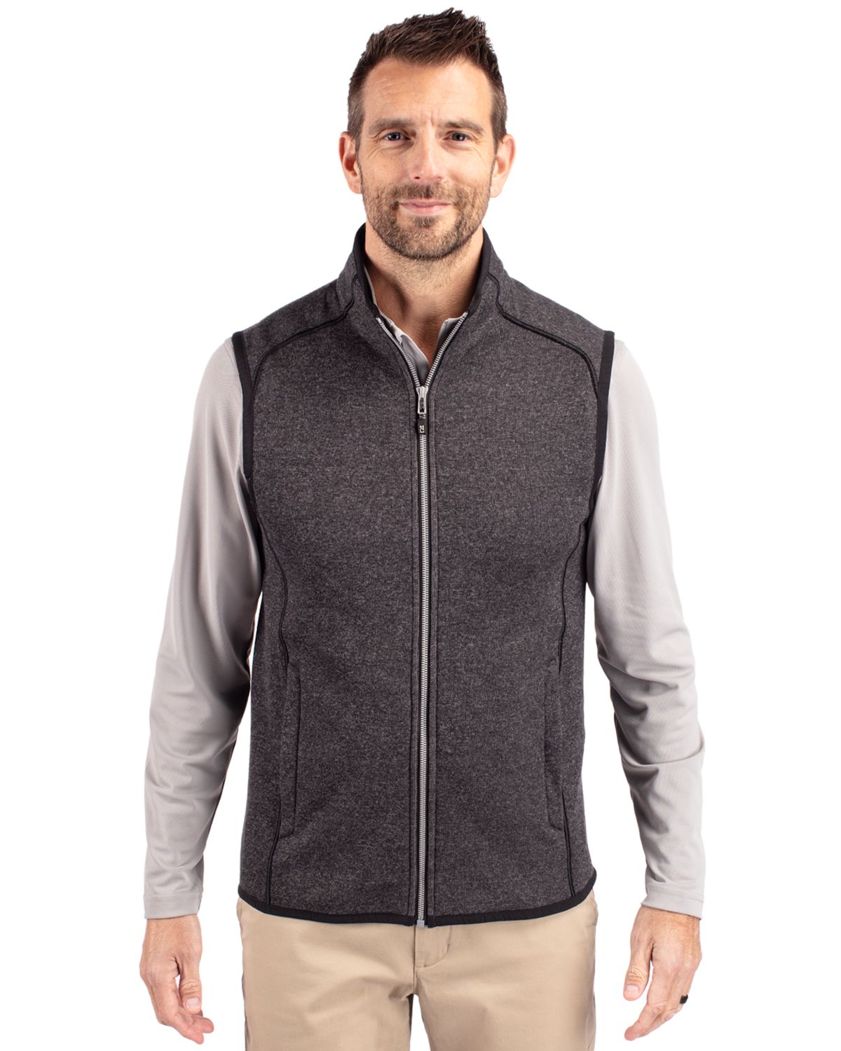 Charcoal Heather Cutter & Buck Mainsail Sweater-Knit Mens Big and Tall Full Zip Vest Big & Tall - 2XB