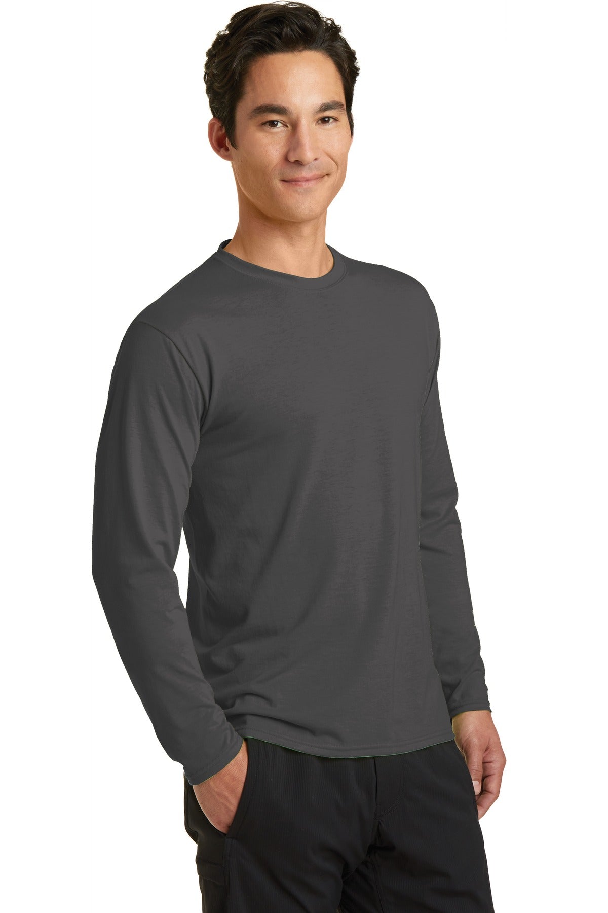 Charcoal Port & Company Long Sleeve Performance Blend Tee. PC381LS